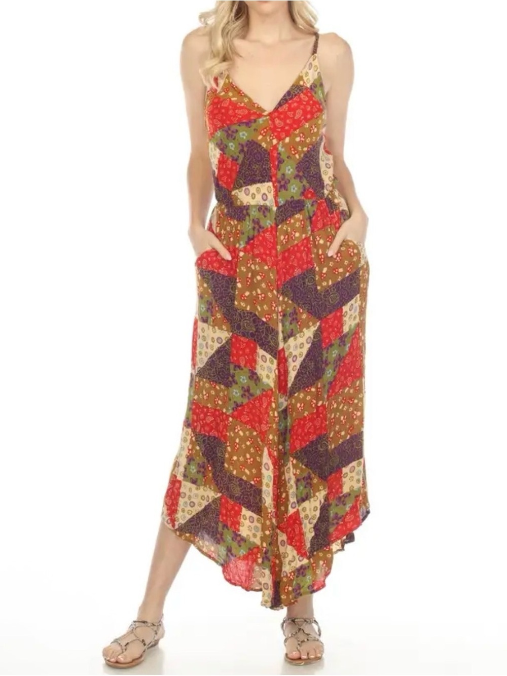 Lakhay’s Mushroom Quilt Print Bohemian Patchwork overall Women’s Size S/M
